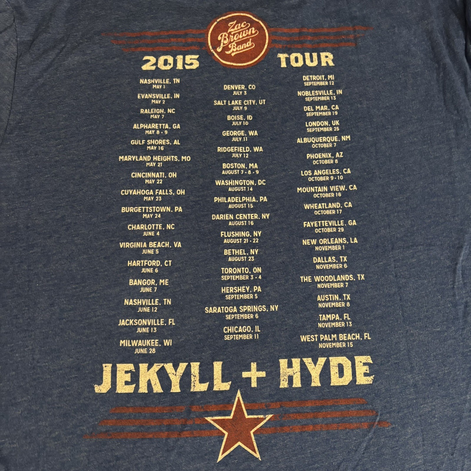 Zac Brown Band Jekyll And Hyde Tour 2015 Blue Graphic T-shirt Size M Country gallery
