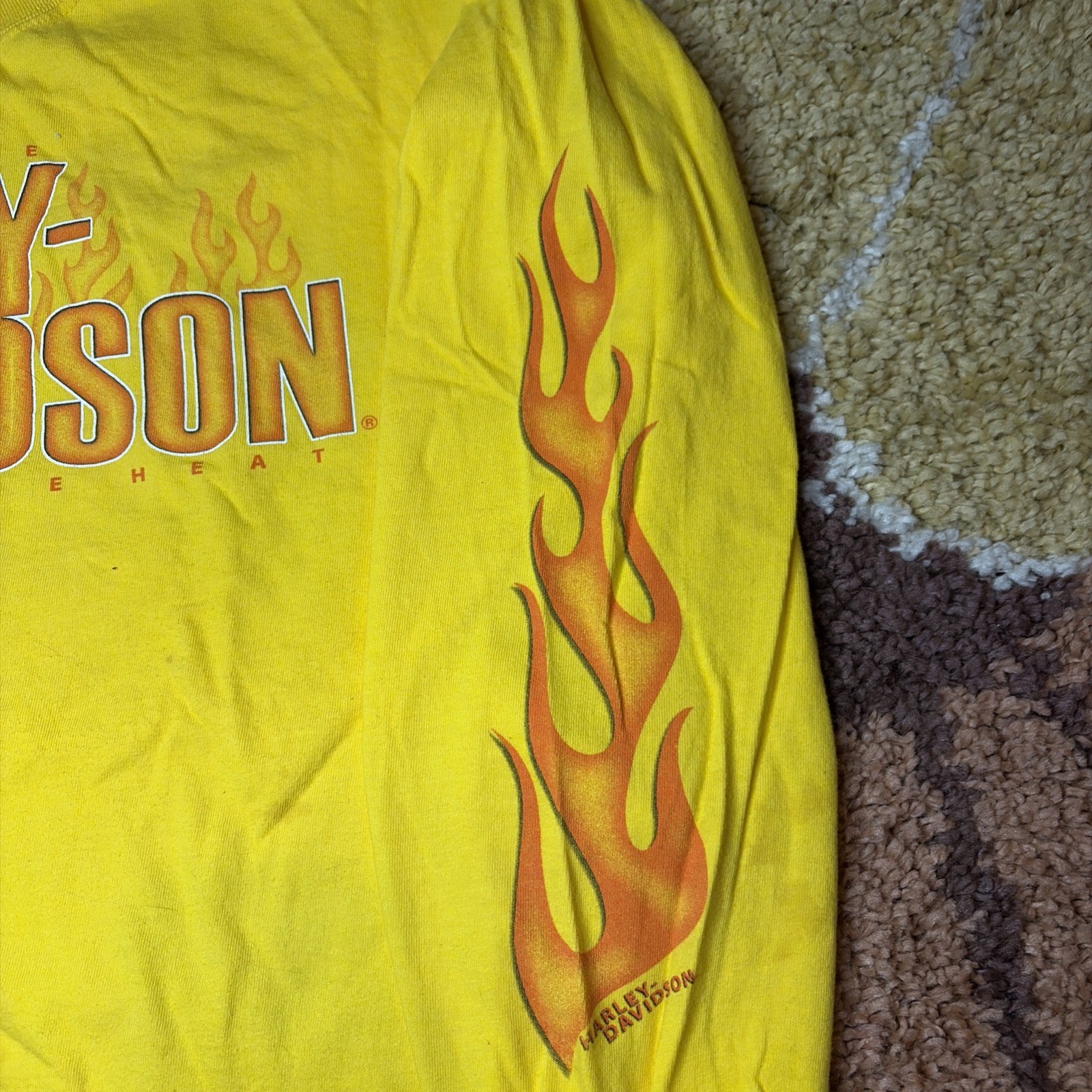 Vintage Harley Davidson Shirt Mens Large Long Sleeve Y2K Yellow Flames 2000s gallery