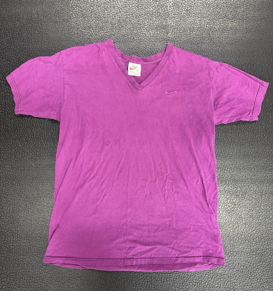 Vintage 90s Nike Mini Swoosh Essential Purple V-Neck T-Shirt Size Large USA Made