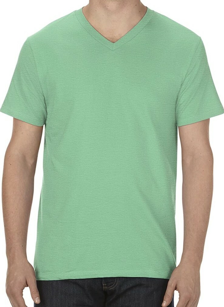 AAA ALSTYLE 5300 MENS PLAIN T SHIRT CASUAL SHORT SLEEVE HEATHER GREEN V NECK XL gallery