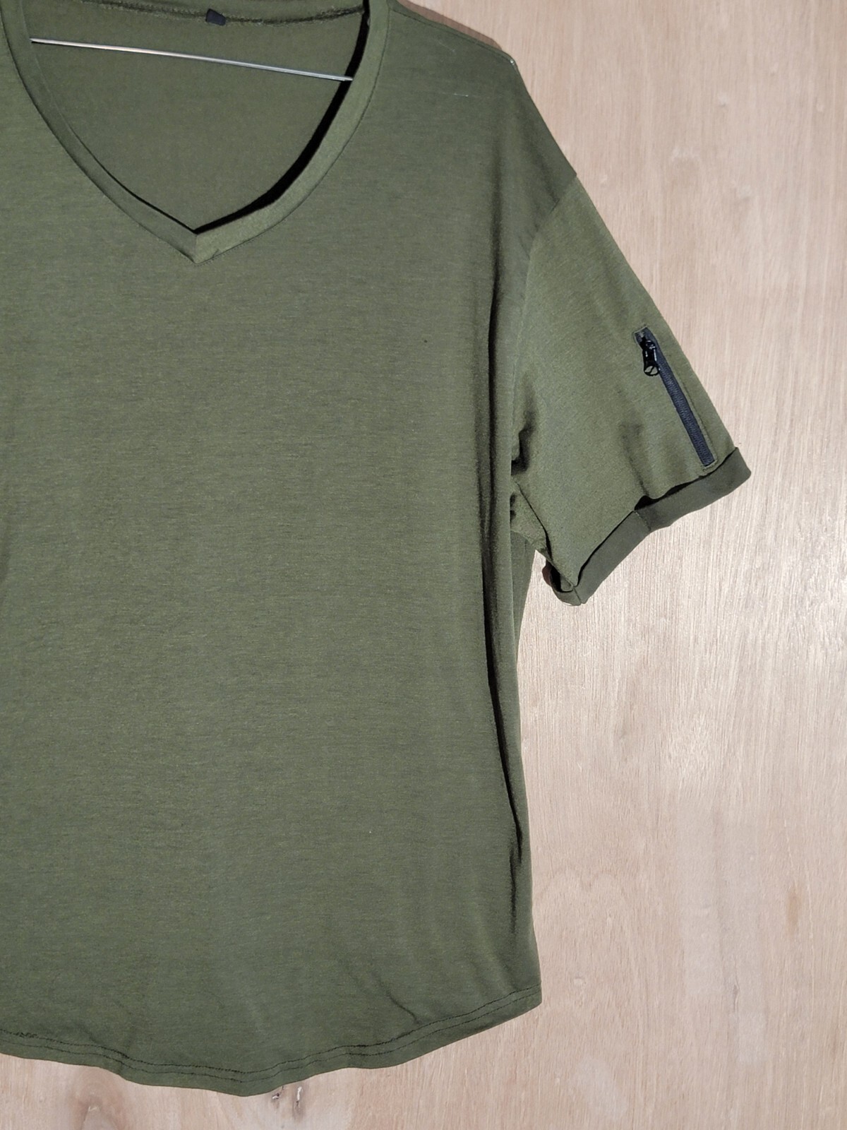 Men’s Hipster Shirt XL Longline V-Neck Short Sleeve Zip Pocket Green gallery