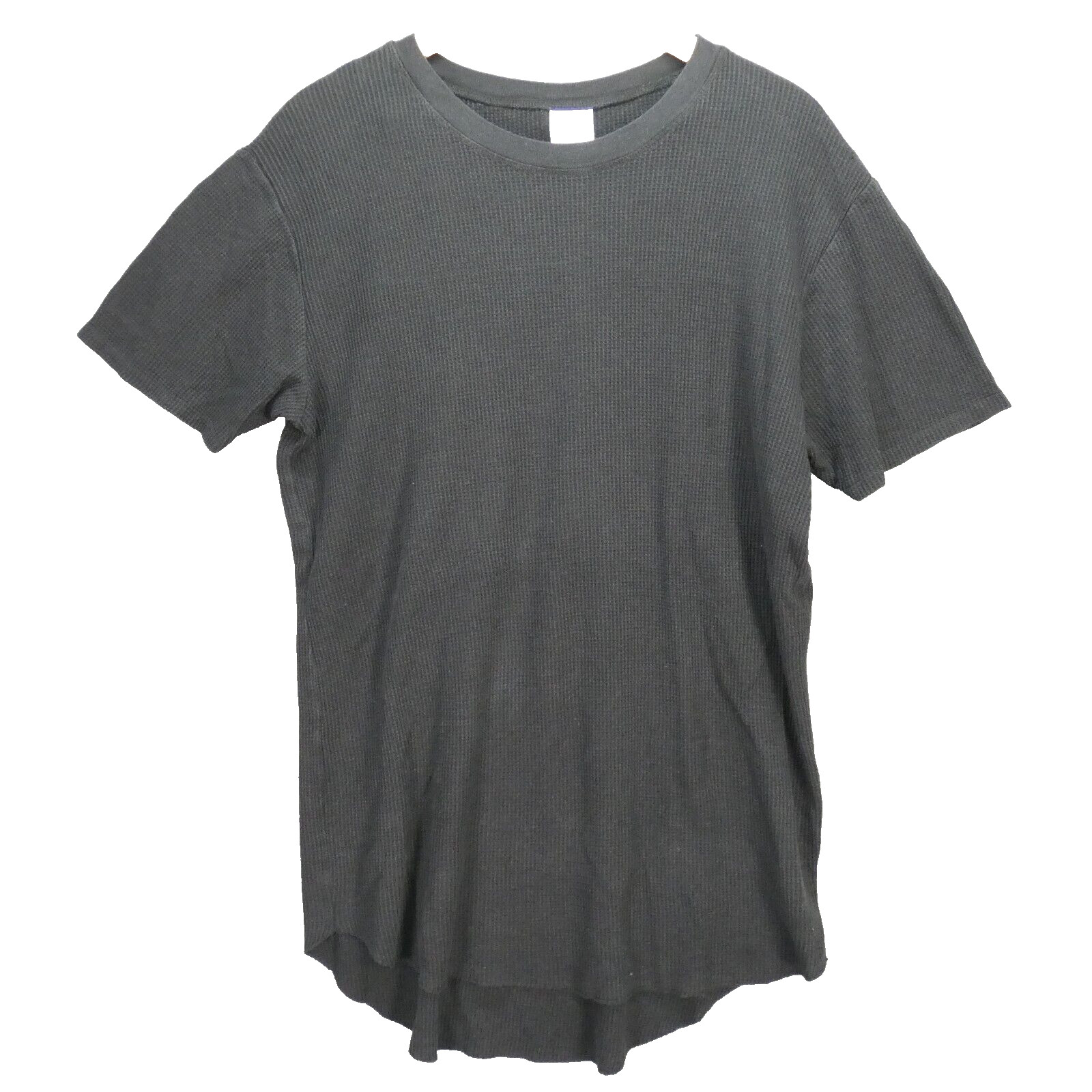 ZARA Mens T Shirt Waffle Knit Black Rounded Hem Hi Low Crew Neck Size M gallery