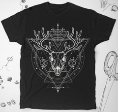 Occult shirt Goth Graphic Geometric Gothic Moon Deer Skull Death , Unisex Tee