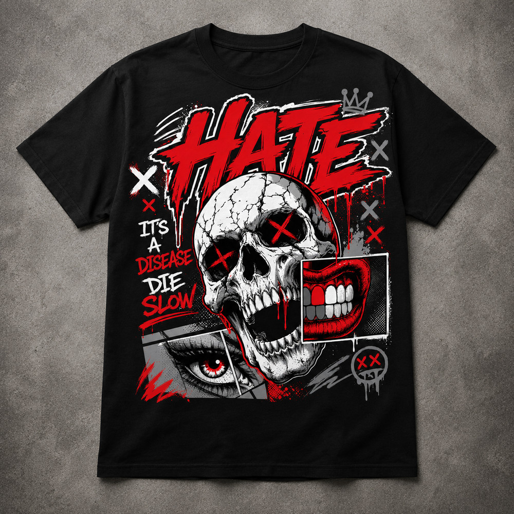 HATE Shull Graphic Tee Shirt To Match Jordan 4 Toro Bravo Big & Tall Streetwear