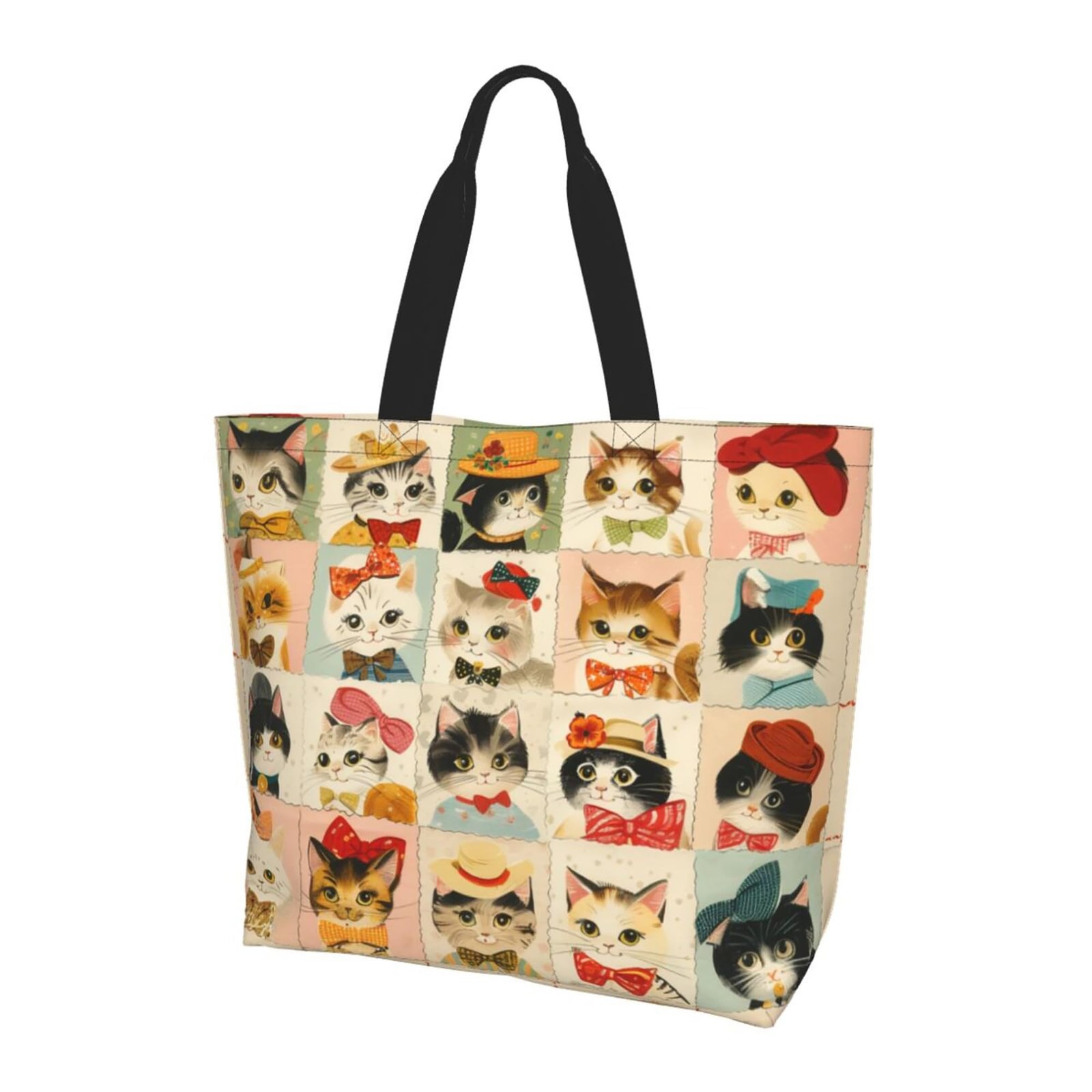 Large Zipper Cat Tote Bag Reusable Travel Work Shopping Purse Shoulder Handbag