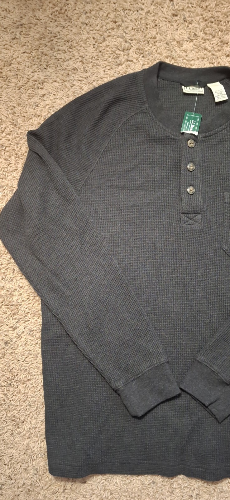 L.L.Bean Men's Waffle Henley Long Sleeve Large Regular Thermal Long Sleeve NWT gallery