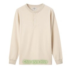 Men’s Long Sleeve Shirts Soild Color Heavy Cotton Retro Casual T-Shirts Tops