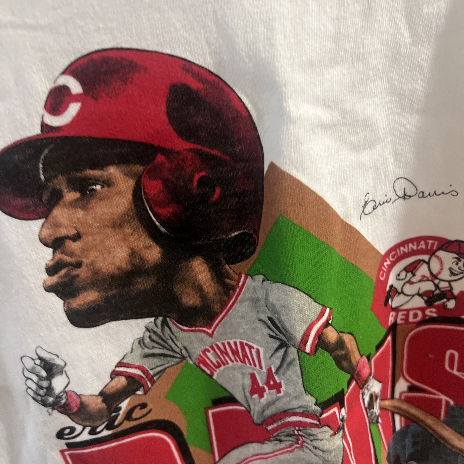 VINTAGE Eric Davis Baseball Caricature White T-Shirt W/Tags As Pictures Child gallery