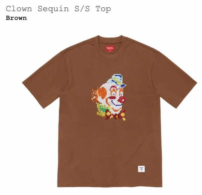 Fall/Winter 21 Supreme Brown Clown Sequin T-shirt Size Large NWT gallery