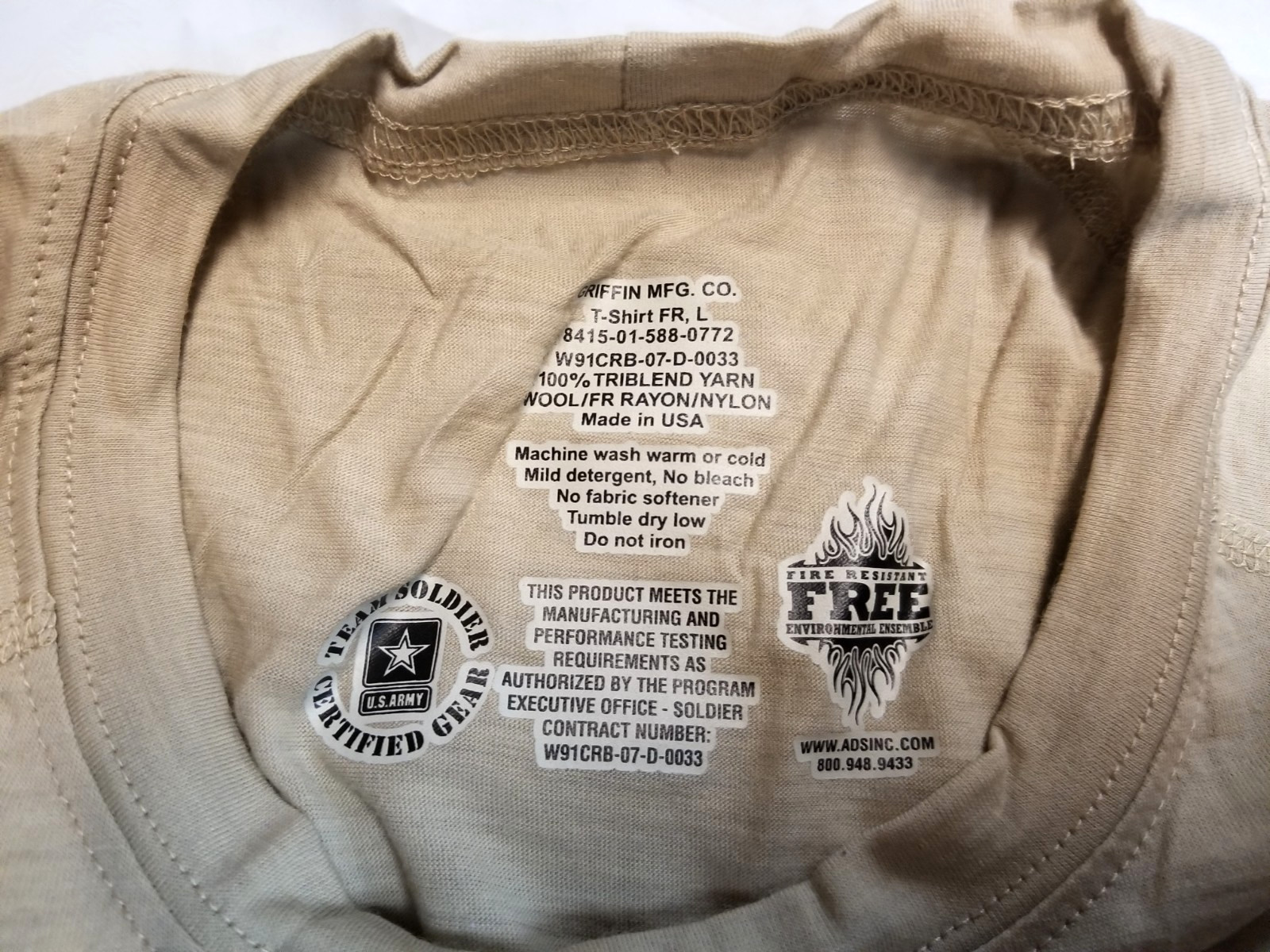 US Military ADS FLAME RESISTANT SHORT SLEEVE T-SHIRT TAN LARGE 8415-01-588-0772 gallery
