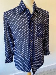 HUNTER mens 1970’s HISHIYA NAVY SOFT SEMI-SHEER RETRO LONG SLEEVE SHIRT M 40″