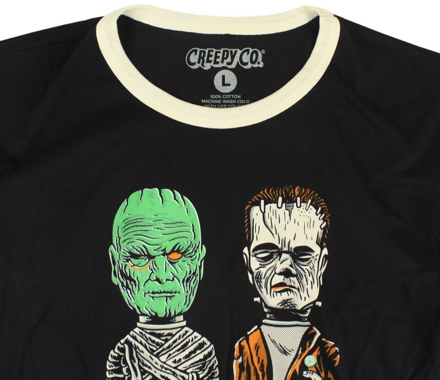 NEW Creepy Co LOVE IS LOVE Mummy & Frankenstein Ringer Tee T-Shirt XL- 2XL Sizes gallery
