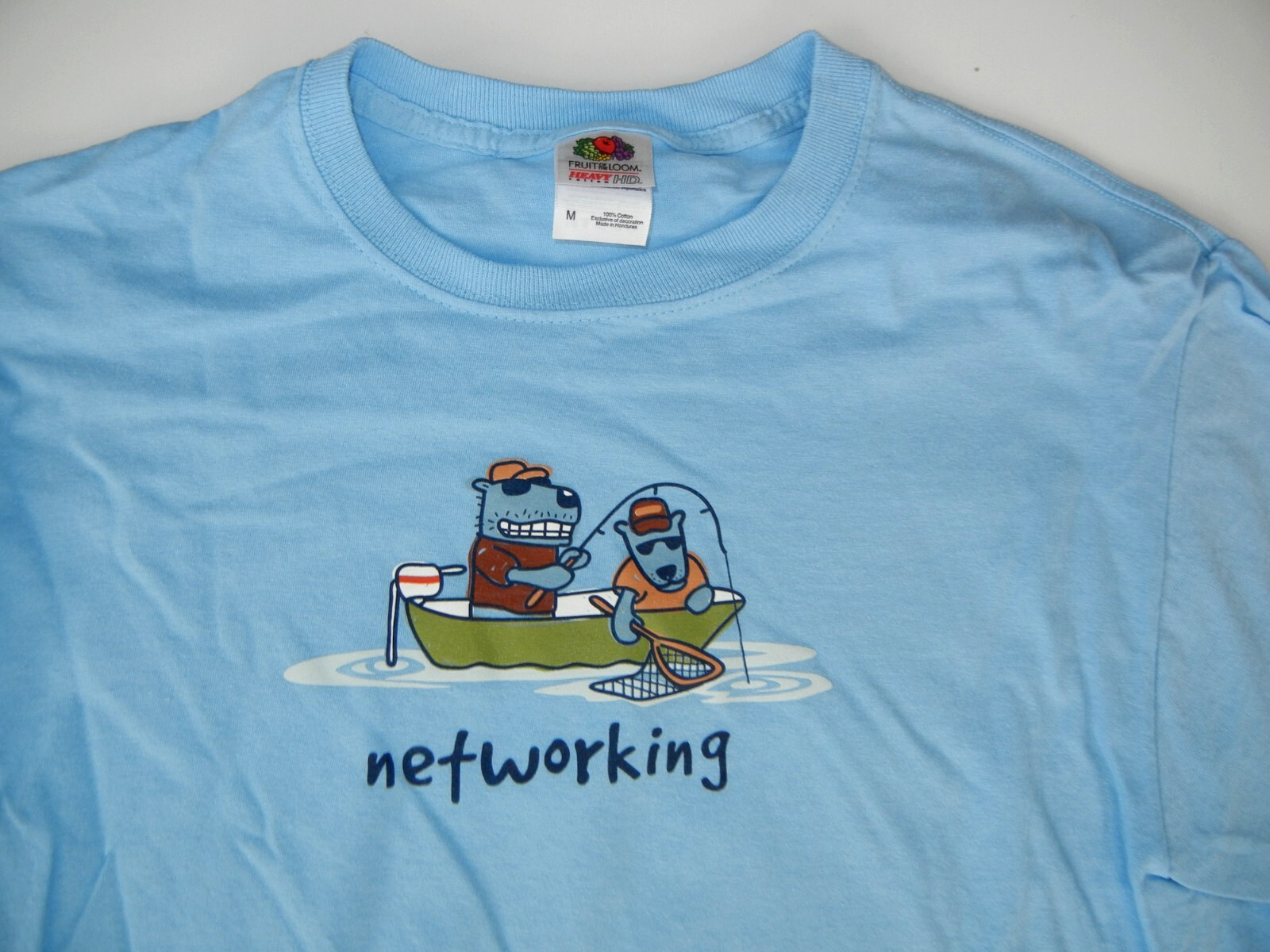 "NETWORKING" Blue Cotton FISHING BOAT T-SHIRT Funny Fisherman Joke Gear Adult M gallery