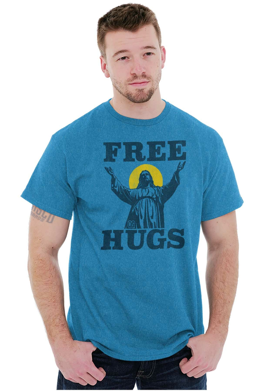 Free Hugs Jesus Christ Christian Religious Adult Short Sleeve Crewneck Tee gallery