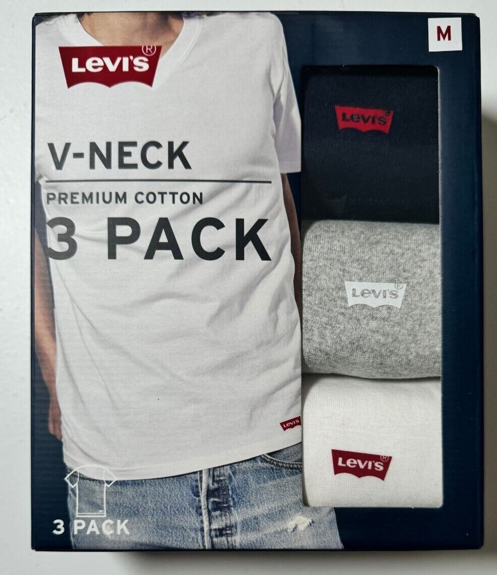 NEW Levi's Men's Tees T-Shirts 3 Pack M L White Gray Black V-Neck Cotton V1 gallery