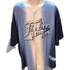 FUBU League 05 Button Front Jersey Shirt Embroidered Logo Blue White XXXL