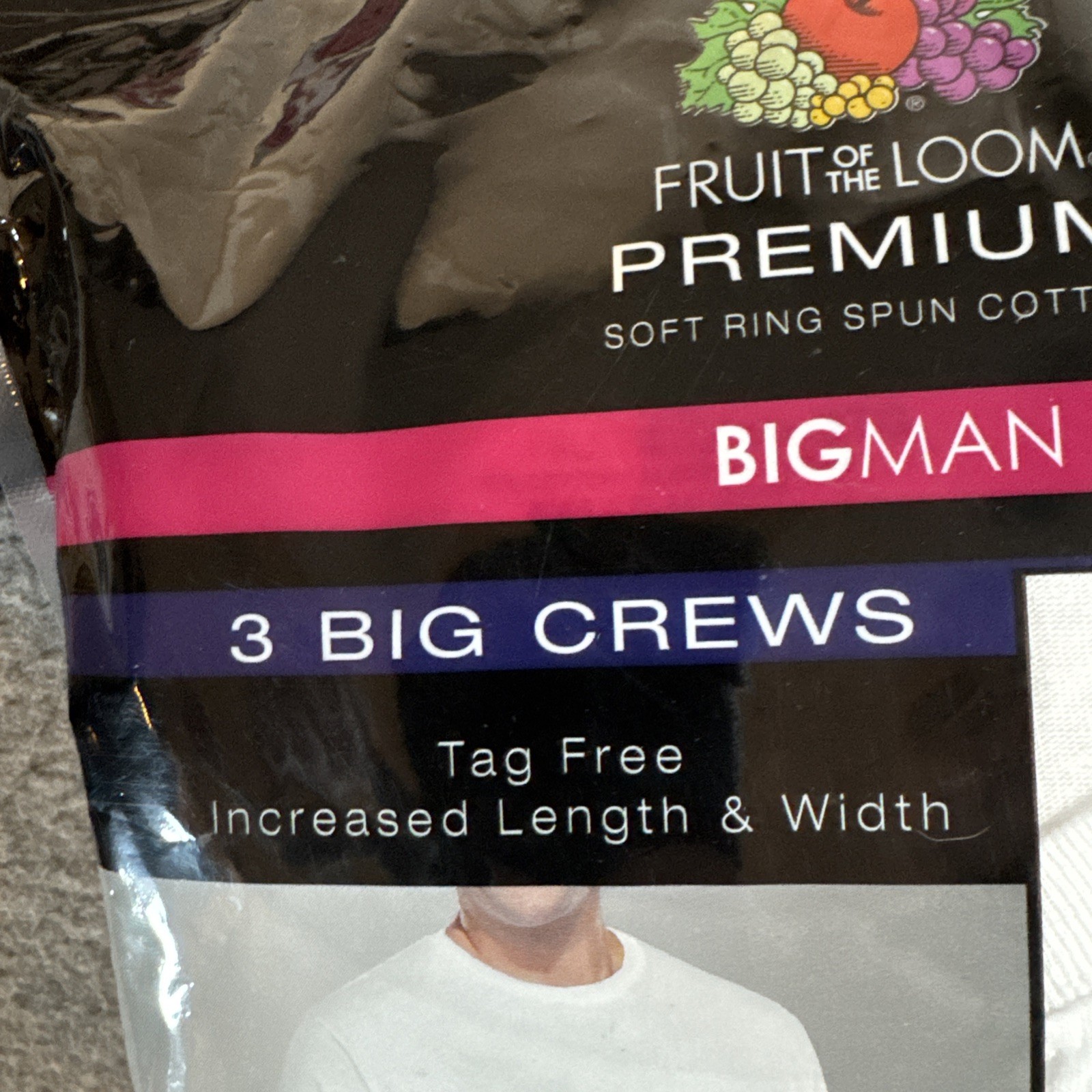 Fruit Of the Loom Undershirts T-Shirt 3-pk Big Man Crew Neck 2XB White NEW gallery