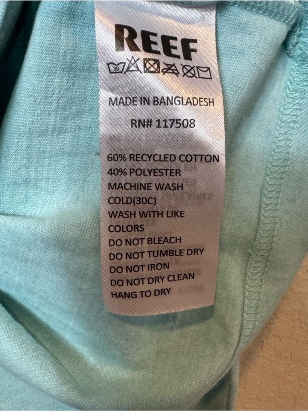 Reef Light Aqua Hoodie Tee with Lime Logo Tab Recycled Cotton Poly Blend size M gallery