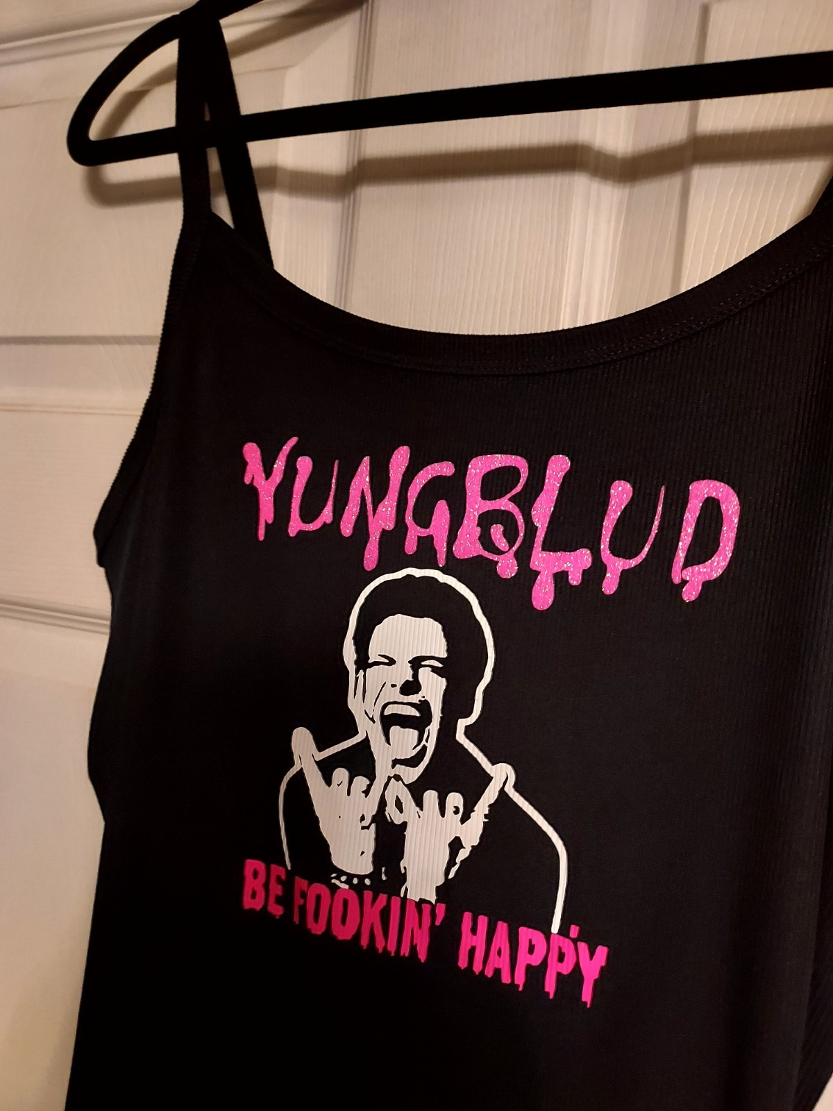 yungblud Crop Top be fookin happy yungblud Tank Top Croppe pink glitter Xs-2xl gallery