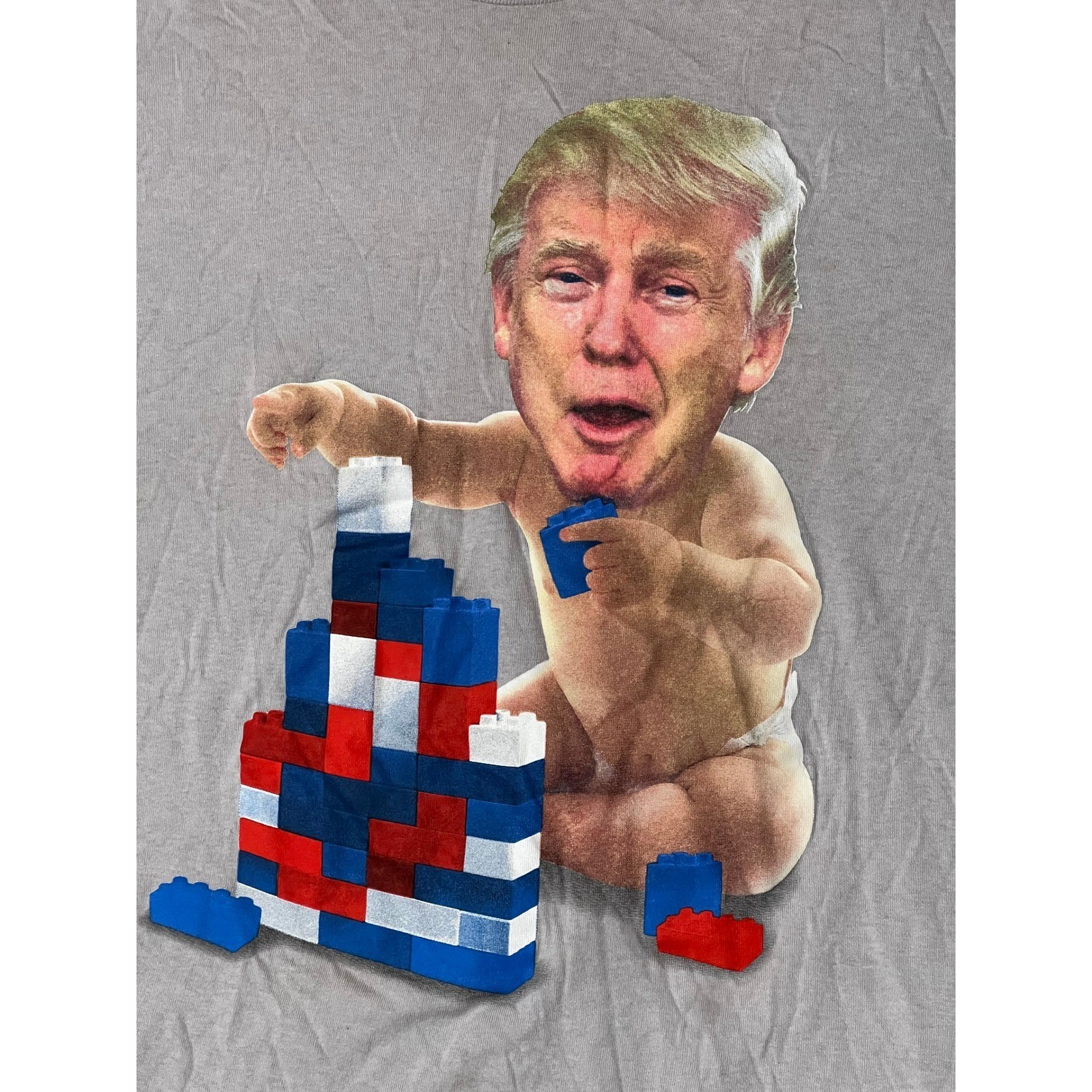 Spencers Donald Trump Baby Building Blocks Graphic Tee Gray Mens XL Shirt