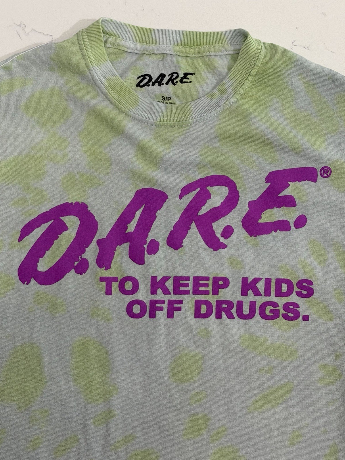 D.A.R.E. To Keep Kids Off Drugs Tie Dye T Shirt Small Green Purple Graphic Tee gallery