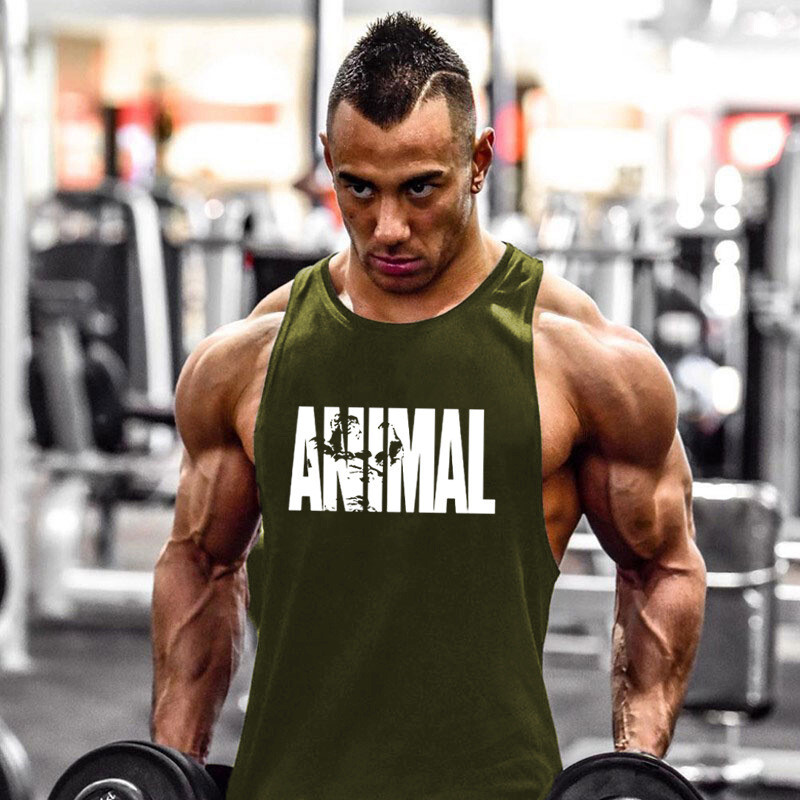 Men's Gym Workout Printed "ANIMAL" Tank Top VEST Fitness Bodybuilding Stringer gallery