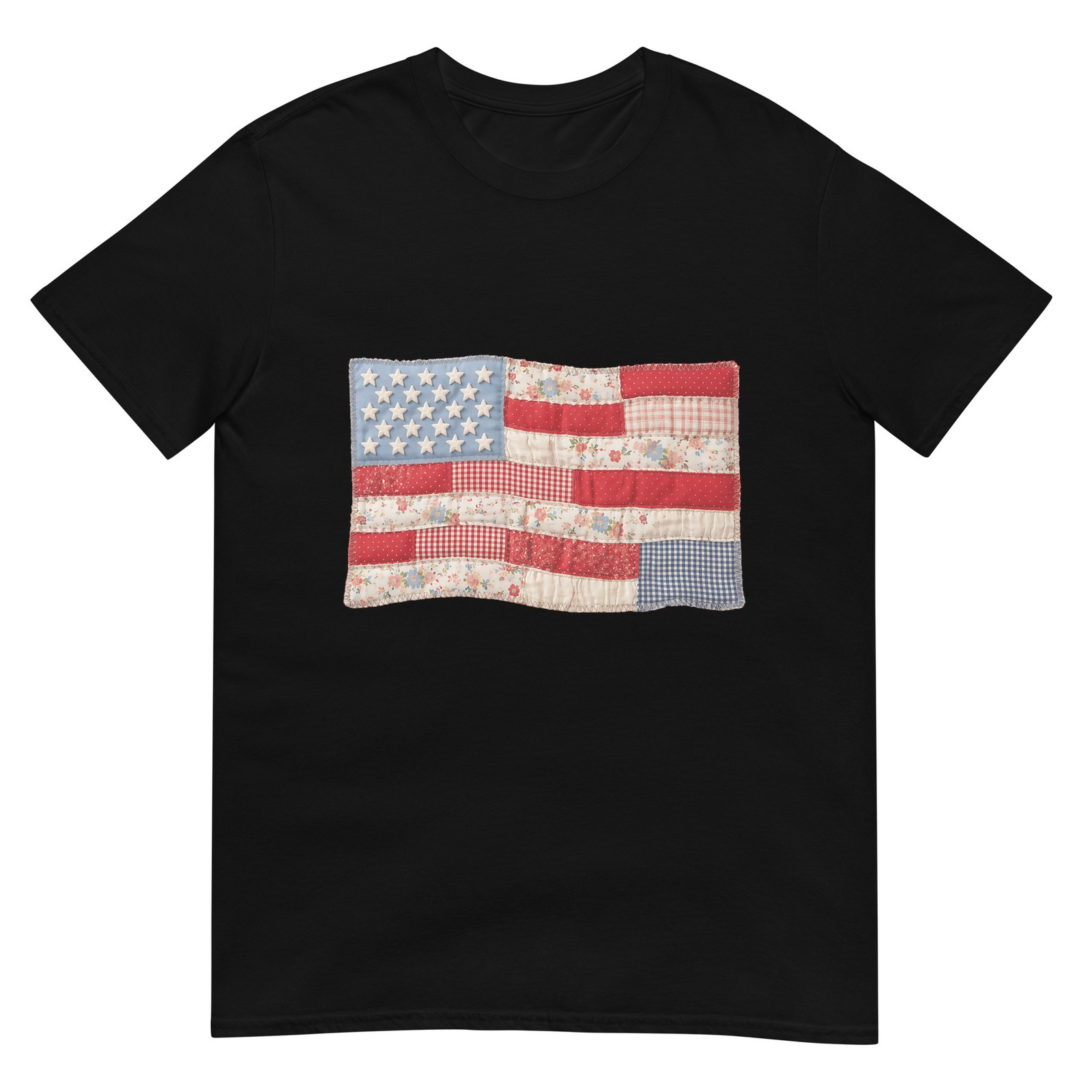 Faux Quilted American Flag, Vintage Patchwork Patriotic Tees T-Shirt