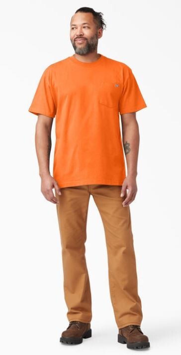 Dickies Neon Orange Heavyweight Pocket Work Tee Shirt Mens XL-XXL Short Sleeves gallery