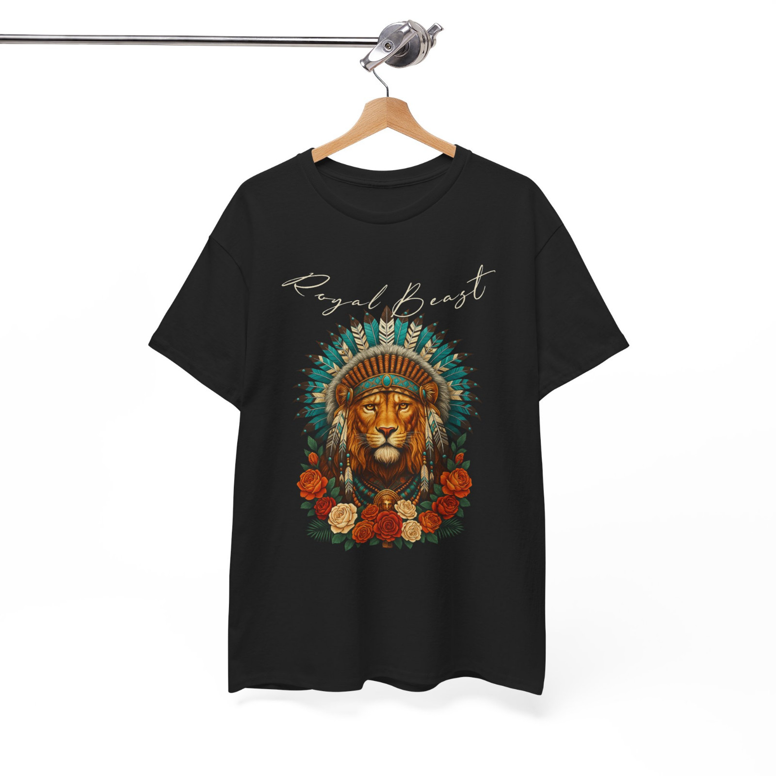 Regal Beast Lion Headdress Floral Graphic Tee Bold Tribal Style T-Shirt gallery