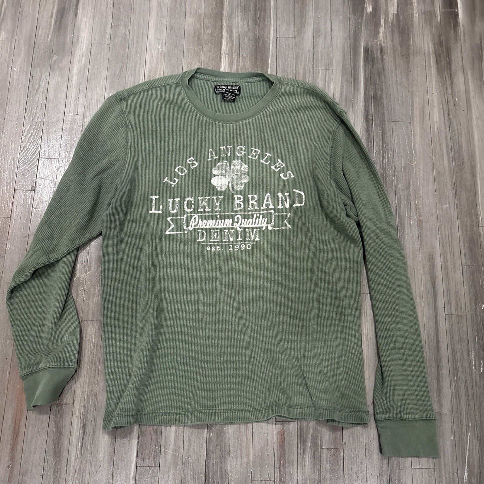 Lucky Brand Men's Green Waffle Knit Logo Graphic Crewneck Long Sleeve Tee XL gallery