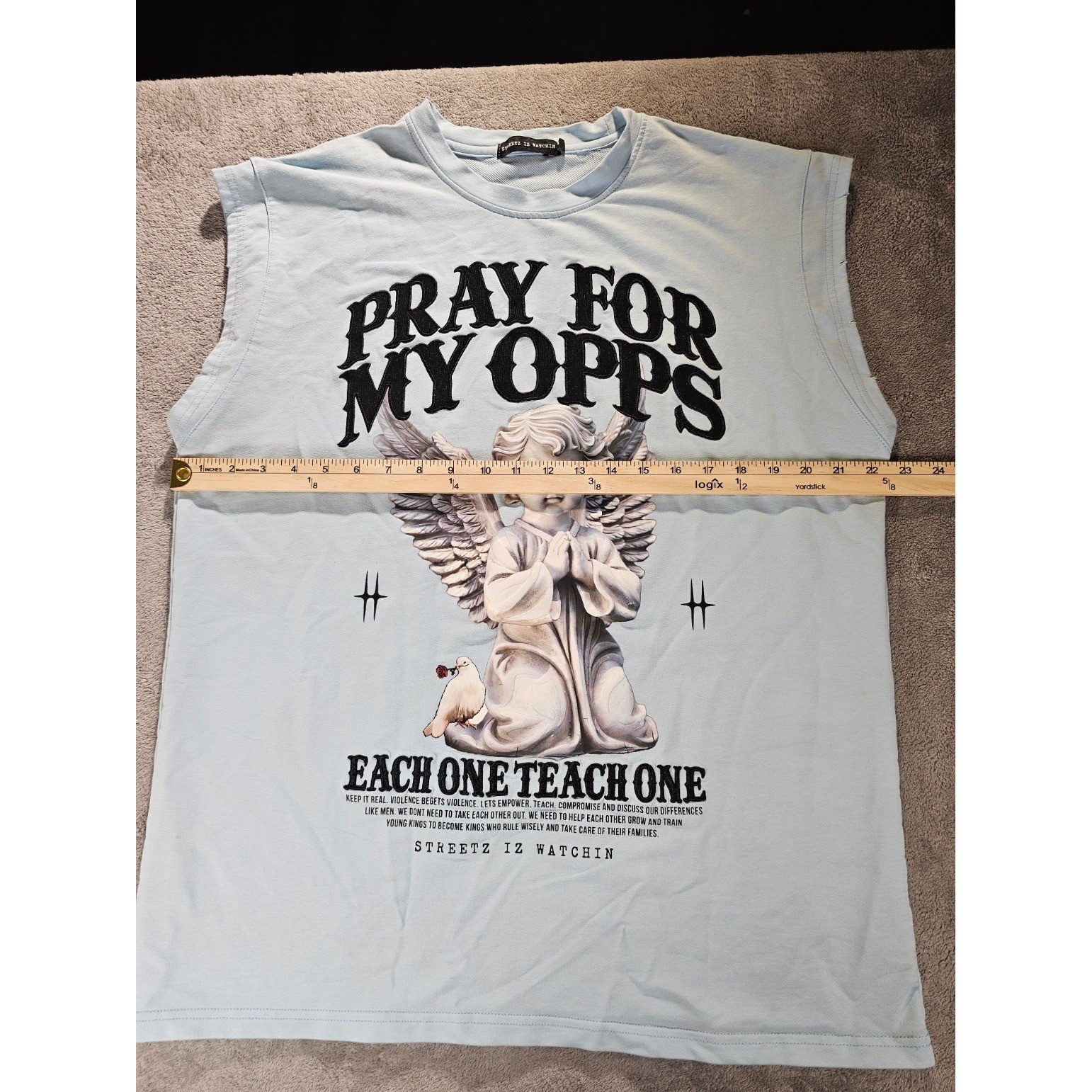 Streetz Iz Watchin Pray For My Opps Angel Muscle Tee Light Blue Small gallery