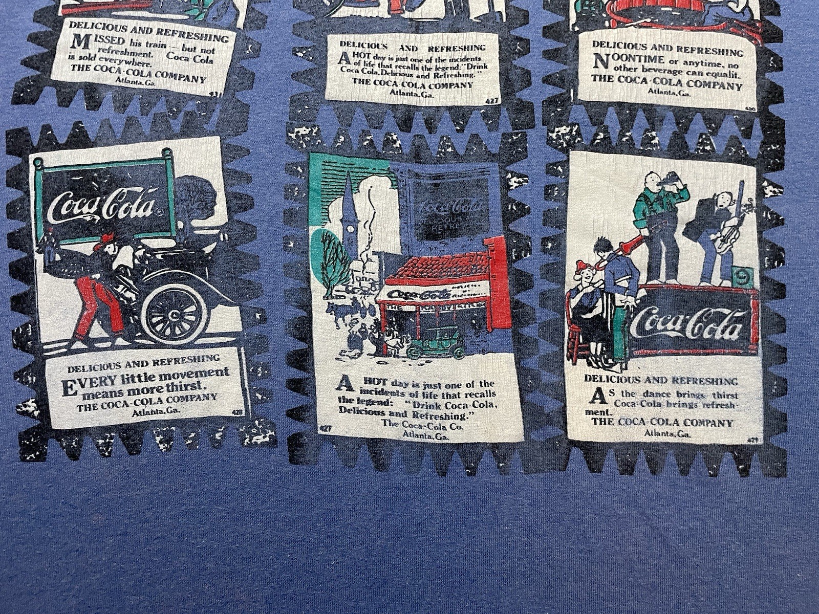 Vintage Coca-Cola Comic Cartoon Men's Blue T-Shirt Size Large Made in USA 90s gallery