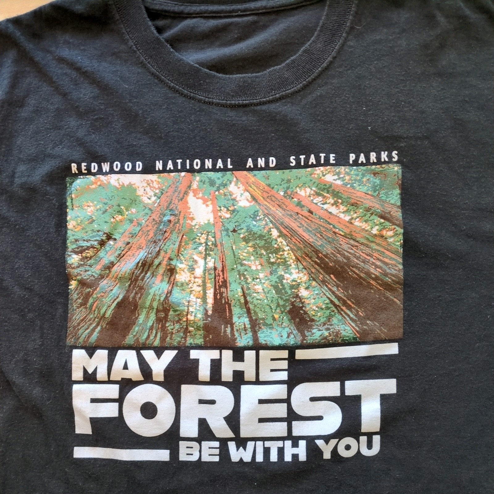 Redwood National Park T‑Shirt Men L Black May the Forest Star Wars Parody Tee gallery