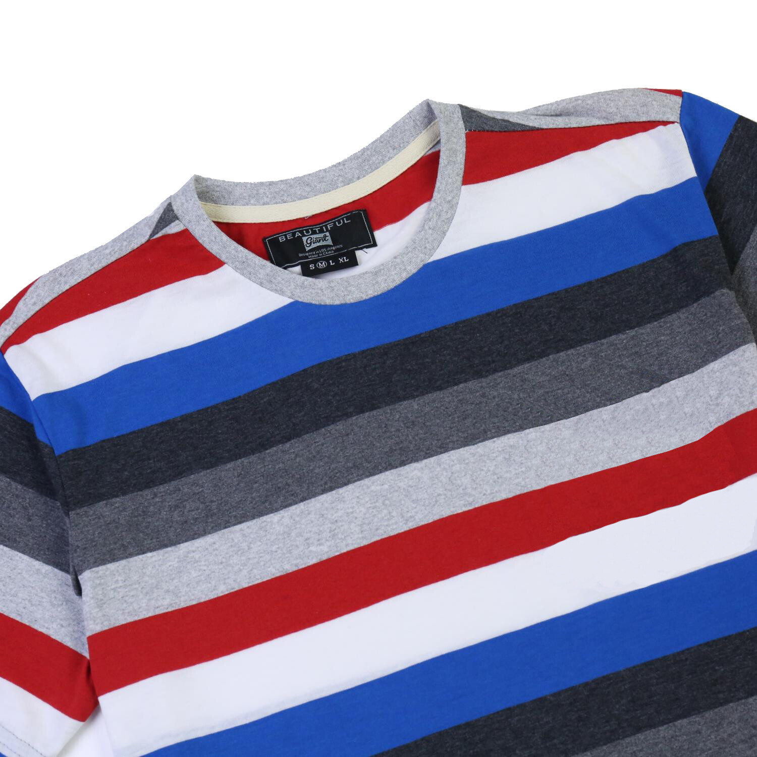 Men's Classic Striped Short Sleeve Crew Neck Pocket Tee T-shirt Grey Red gallery