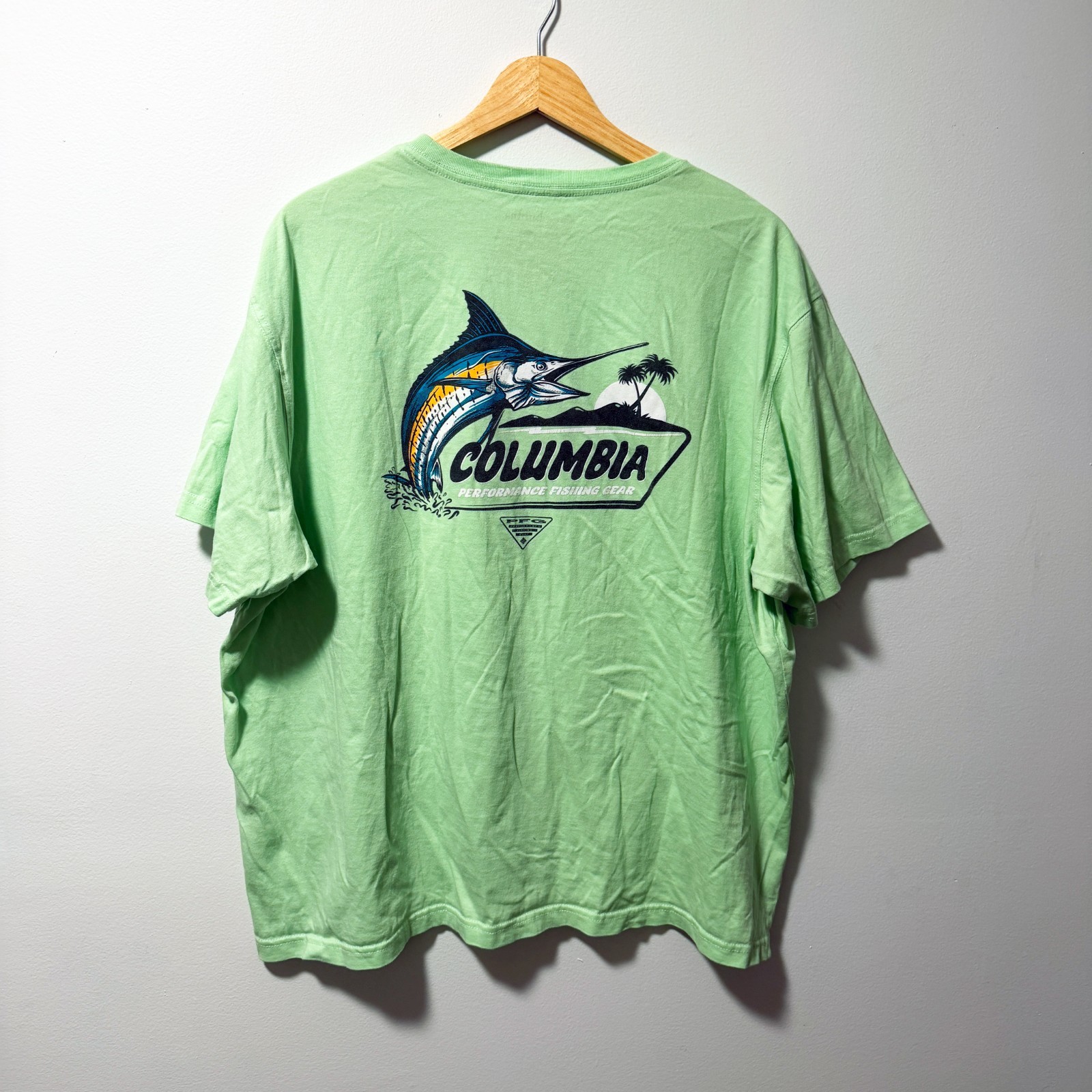 Columbia Shirt PFG Marlin Graphic Mens XL Green Short Sleeve Fishing Tee