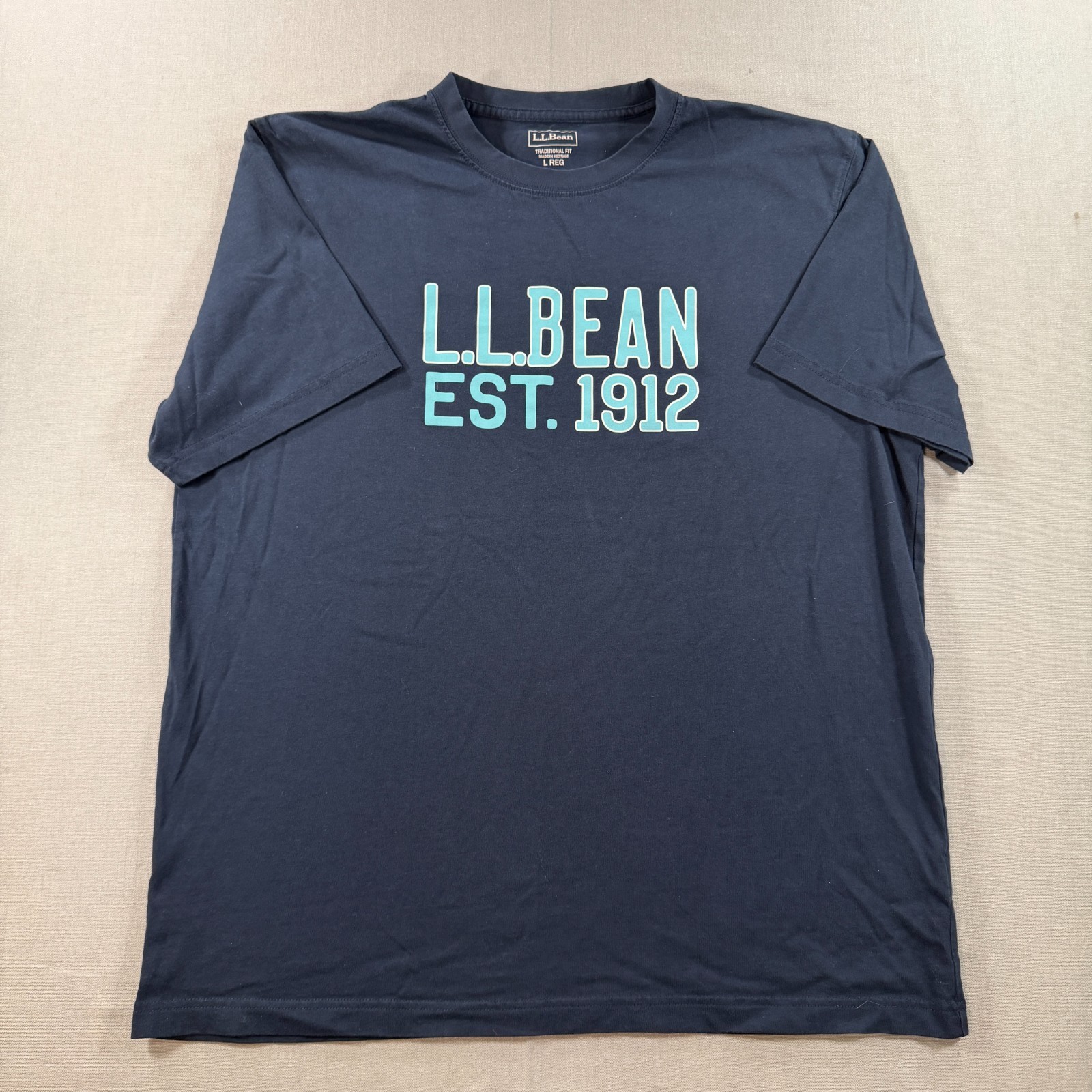 LL Bean Carefree Unshrinkable Logo Tee Shirt Mens Large Navy Blue 508335