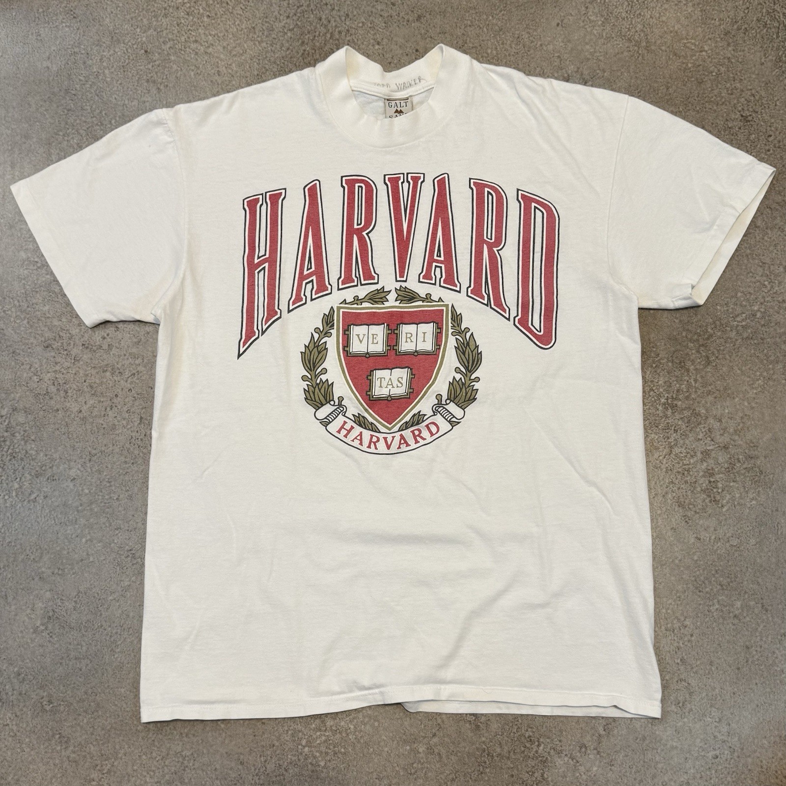 Vintage 90s Harvard University Crest Tee Shirt Fits Large Galt Sand White 1990s
