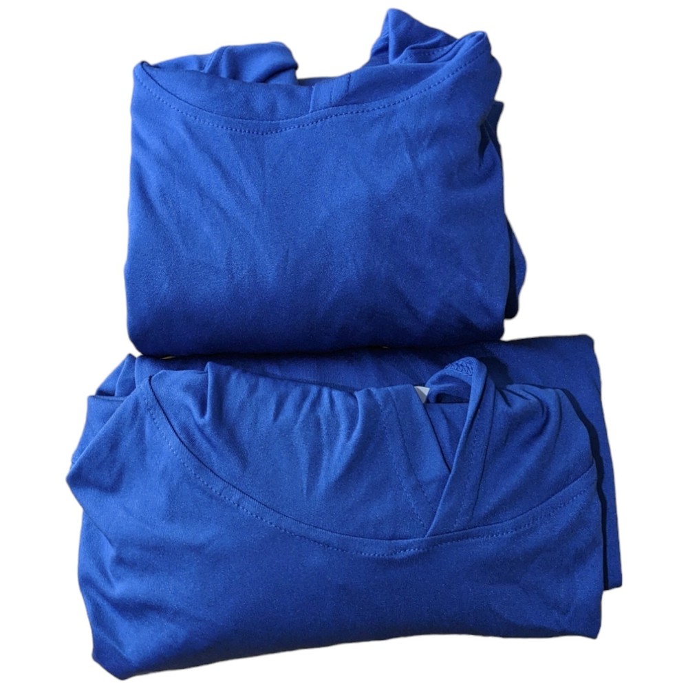 2 Long Sleeve Blue Workout Shirts with Hood Size Medium M/L Loose Solid