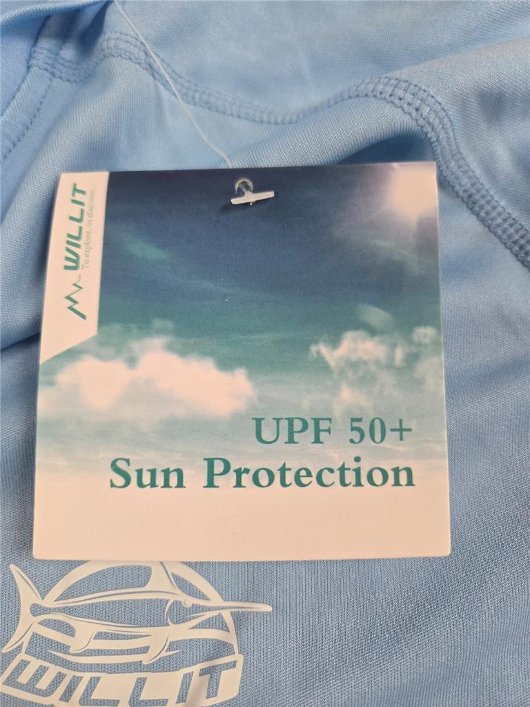 = Willit Men UPF 50+ Fishing Shirt Short Sleeve Light Blue Polyester NEW gallery