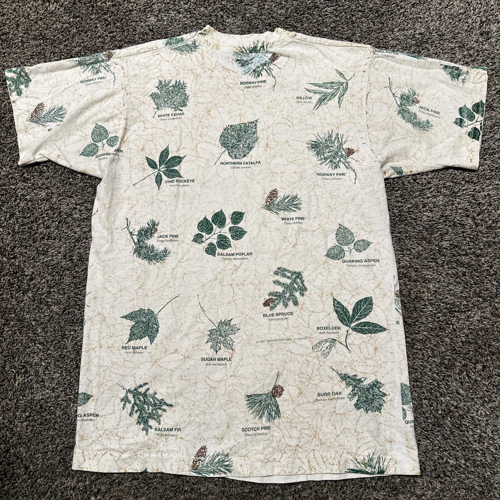 VTG Single Stitch Shirt Fruit Of The Loom Mens Medium White Botanical Plants AOP gallery