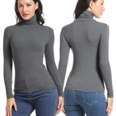 Womens Basic Lightweight Turtleneck Long Sleeve Pullover Solid Top High Neck US