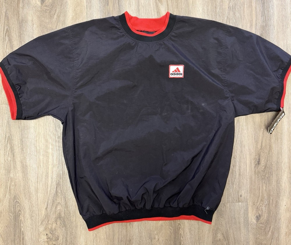Vintage 90s Adidas Pullover Windbreaker Crewneck Mens L Black Red Nylon Track