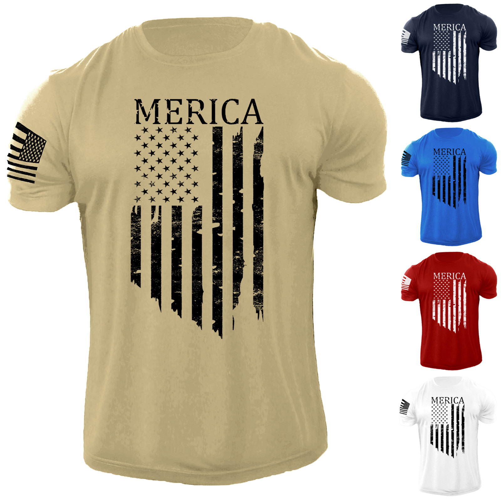 Men's Distressed Merica USA Flag T Shirt American Patriotic 100% Cotton Tee gallery