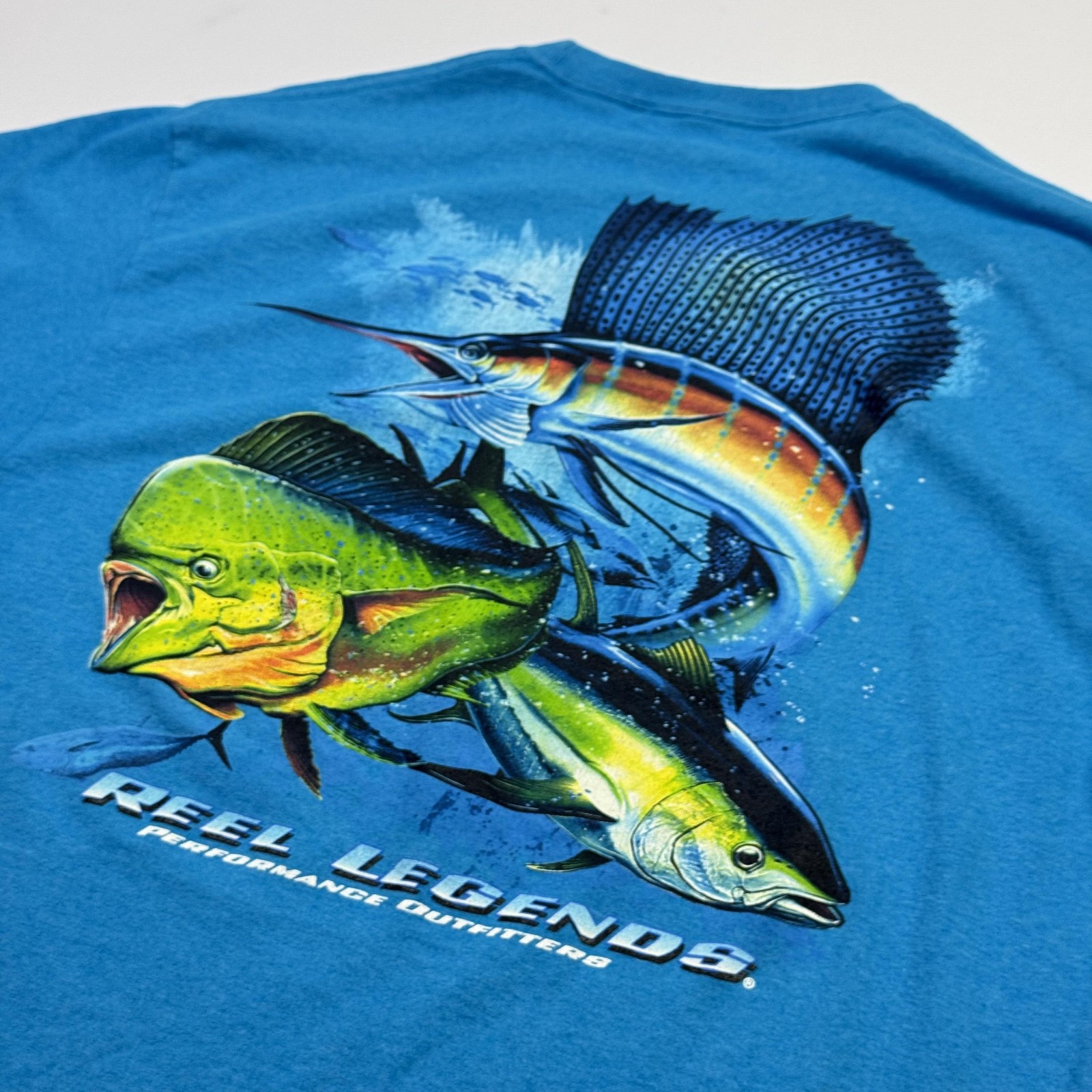 Reel Legends Shirt Mens Large Blue Offshore Fishing Graphic Short Sleeve Marlin