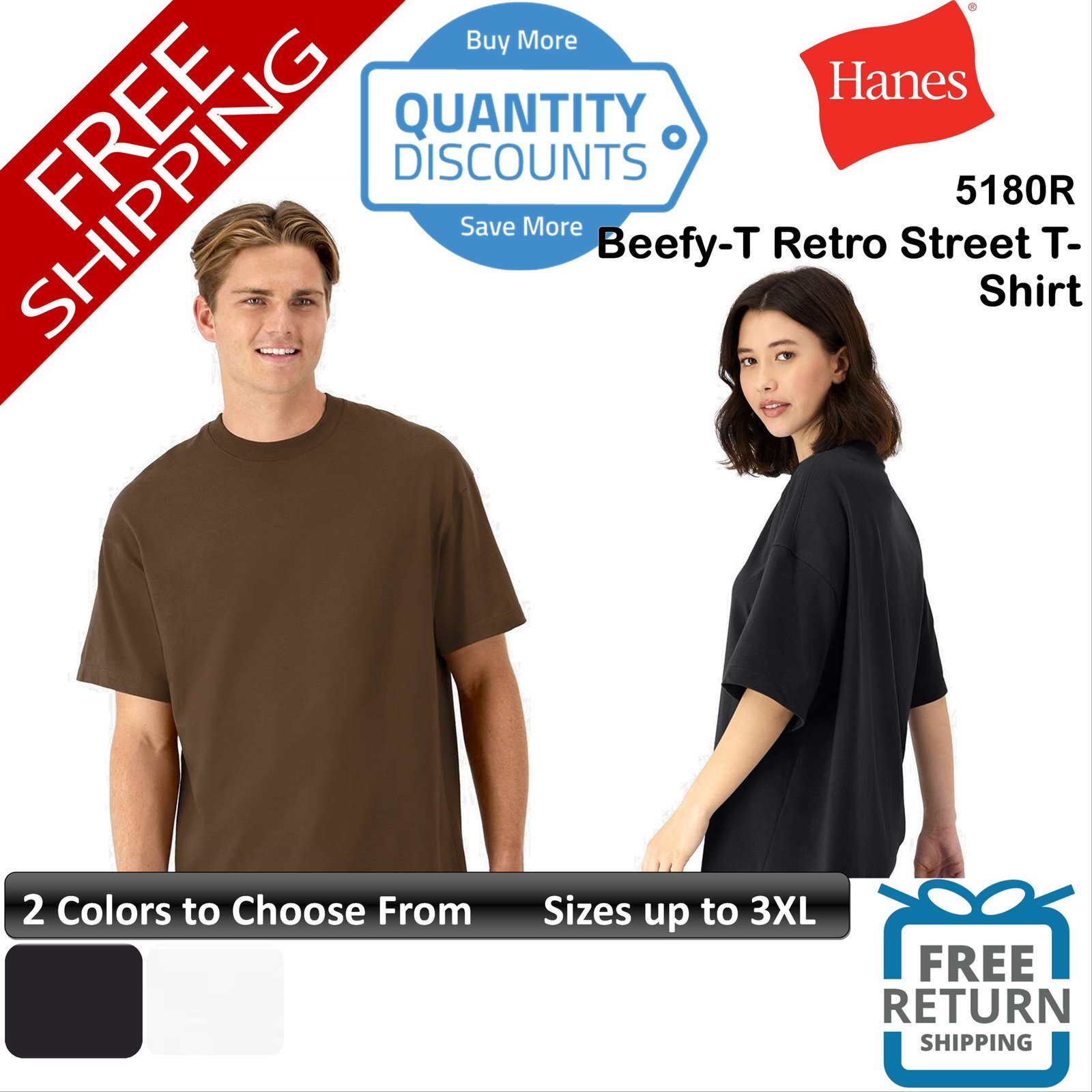 🔥 Hanes Men Beefy-T Short Sleeve Cotton Retro Street T-Shirt Up To 3XL 5180R