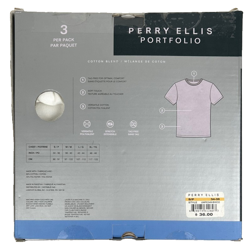 Perry Ellis Portfolio 3 Pack White Crew Neck T-Shirts Soft Touch Size S NWT gallery