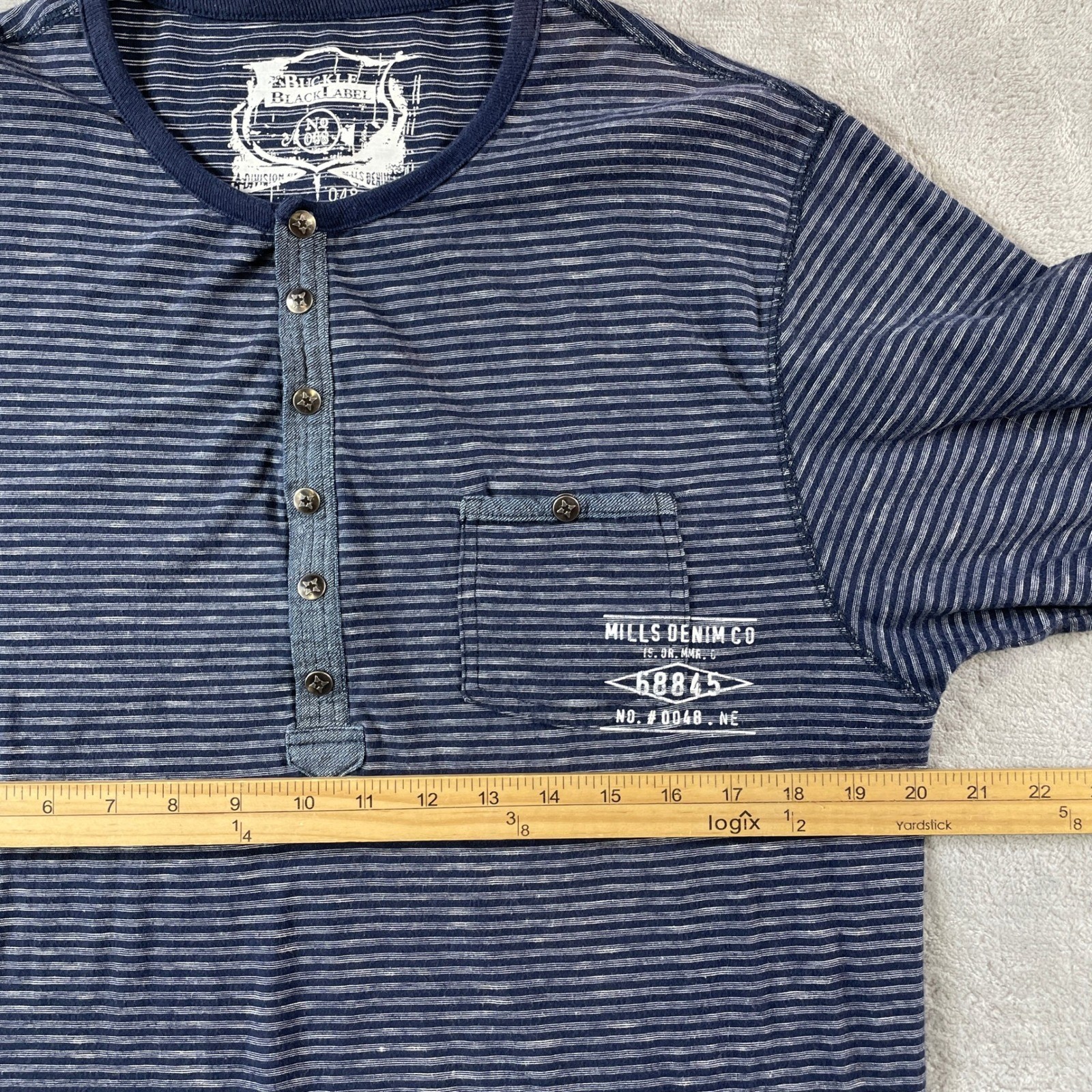 Buckle Black Henley Shirt 48 Mens Large Blue Striped Long Sleeve Casual Preppy gallery