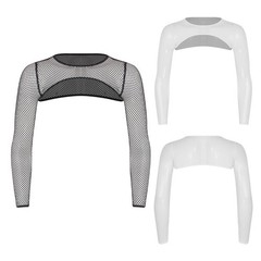 Men’s See Through Fishnet Cropped Top Long Sleeve Shrugs Crop Top Clubwear