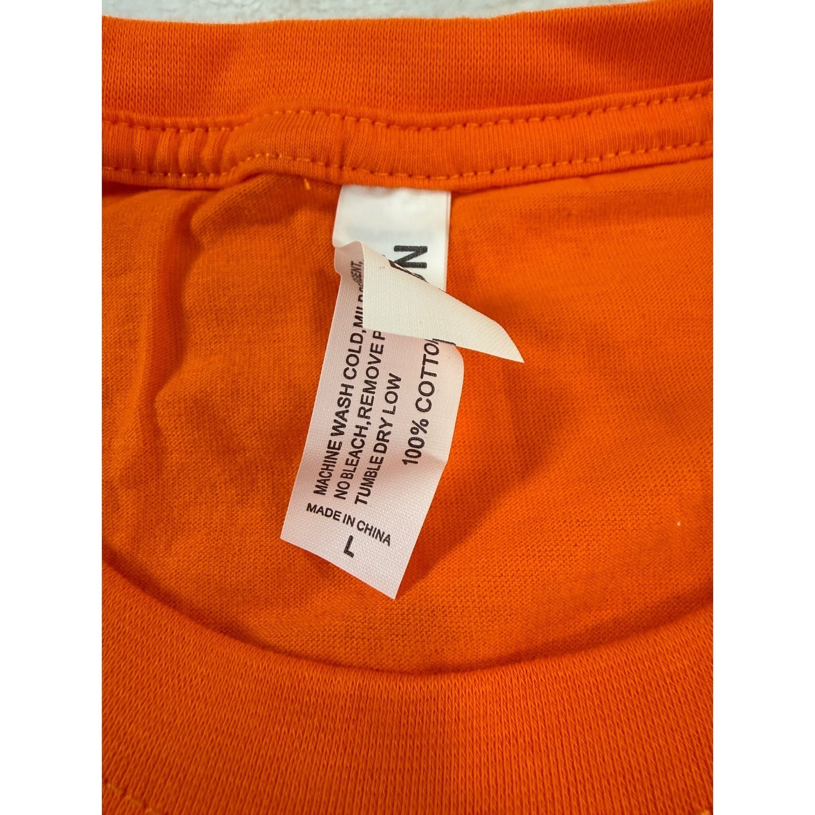 Unisex Orange Long Sleeve Crewneck T-Shirt 100% Cotton Ribbed Cuffs Size L gallery