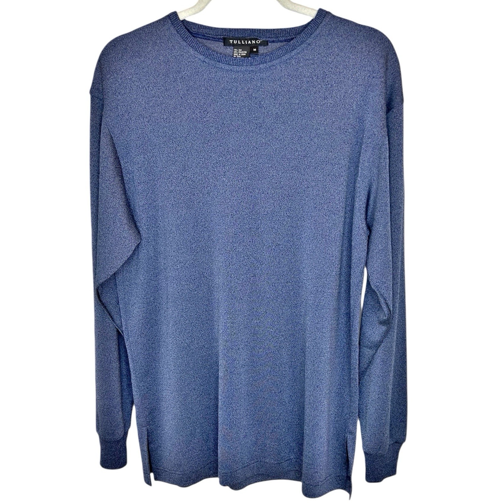 Tulliano Shirt Mens Medium Silk Blend Knit Top Long Sleeve Crew Neck Blue Casual gallery